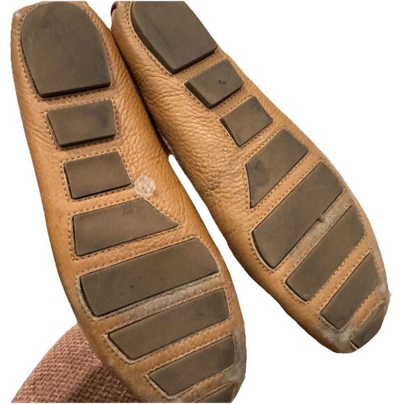 Tory Burch Camel PENNIE LOAFERS Pebble Leather Gold Slip-On Career‎ Womens 9M - Picture 6 of 13